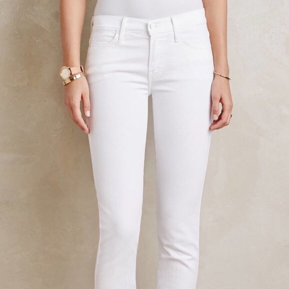 Mother Pony Boy Fray Straight Jeans White 24